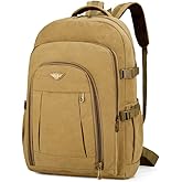 Men's Canvas Travel Backpack, Large 50L Hiking Daypack with Multiple Compartments, Heavy Duty Rucksack, Brown(50L)
