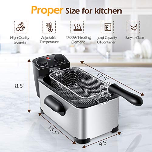 Electric Deep Fryer with Basket, ARLIME 3.2 Qt Portable Deep Fat Fryers