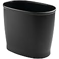 mDesign Oval Shatter-Resistant Plastic Trash Can, 8.5 Liters, Black, 12" x 8" x 10"