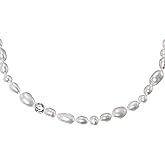 0.30ct Lab Grown Diamond (D-E/VS) and 55/64 Freshwater Cultured Pearls on 18K White Gold Plated Silver Beaded Necklace, 16"-18" & 23"-25" inch Length, Necklace For Women, Gift For Her Jewelry For Women