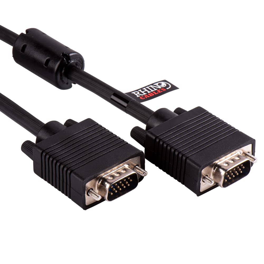rhinocables VGA Display Cable – 15-Pin SVGA Male to Male Lead with Triple Shielding, UL2919 28AWG Wiring & Durable Strain-Relief Jacket | Reliable PC-Monitor/TV Connection | Crisp Visual Output (10m)