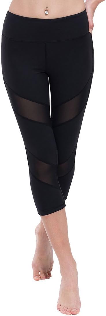 ONGASOFT Womens Capri Legging Yoga Pants Mesh Exercise Workout Leggings with Pocket