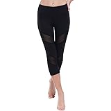 ONGASOFT Womens Capri Legging Mesh Exercise Workout Yoga Pants with Inner Pocket