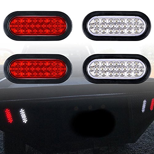 4pcs Red White 6" 24-LED Oval Stop Brake Tail Light Backup Lamp for Truck Trailer RV 12V (24-LED)
