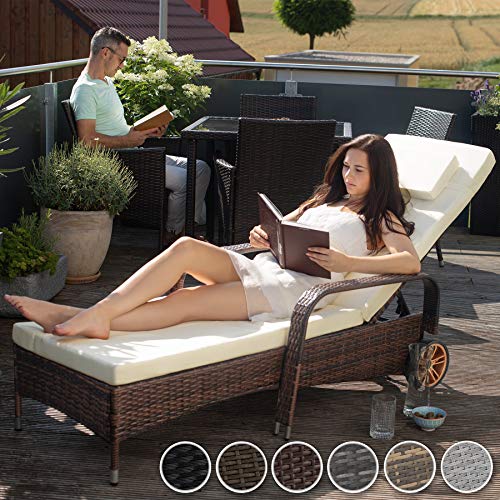 TecTake 800077 Polyrattan Gartenliege, 6-Fach höhenverstellbar, mit gummierten Rädern, inkl. Kissen (Grau | Nr. 403225) – Bild 4