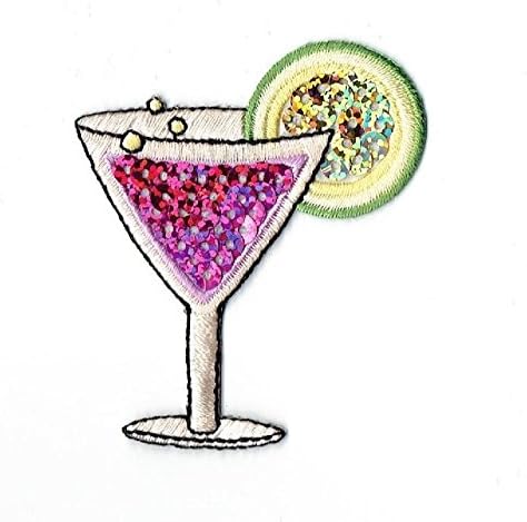 Pink Tropical Drink Iron on Sequins Embroidered Patch