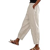 Cotton Linen Pants for Women 2026 Summer Gauze Drawstring High Waisted Wide Leg Trousers Beach Vacation Clothes