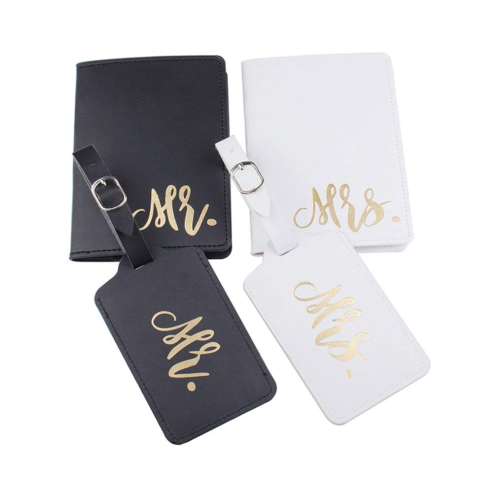 Suithink 2 Packs Mr and Mrs Waterproof Passport Covers and Luggage Tags for Married Couples or Lovers