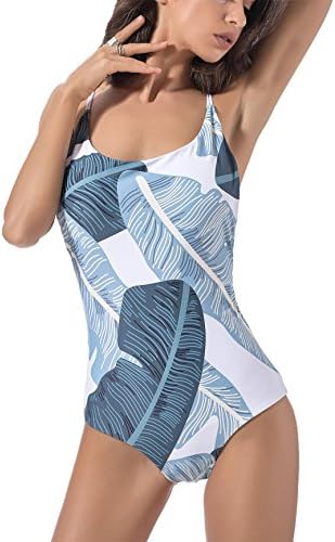 Qpladlse Swimwear Women's One Piece Swimsuit Reversible Lace-Up BathingSuit(FBA) (XL, Dark green leaves)
