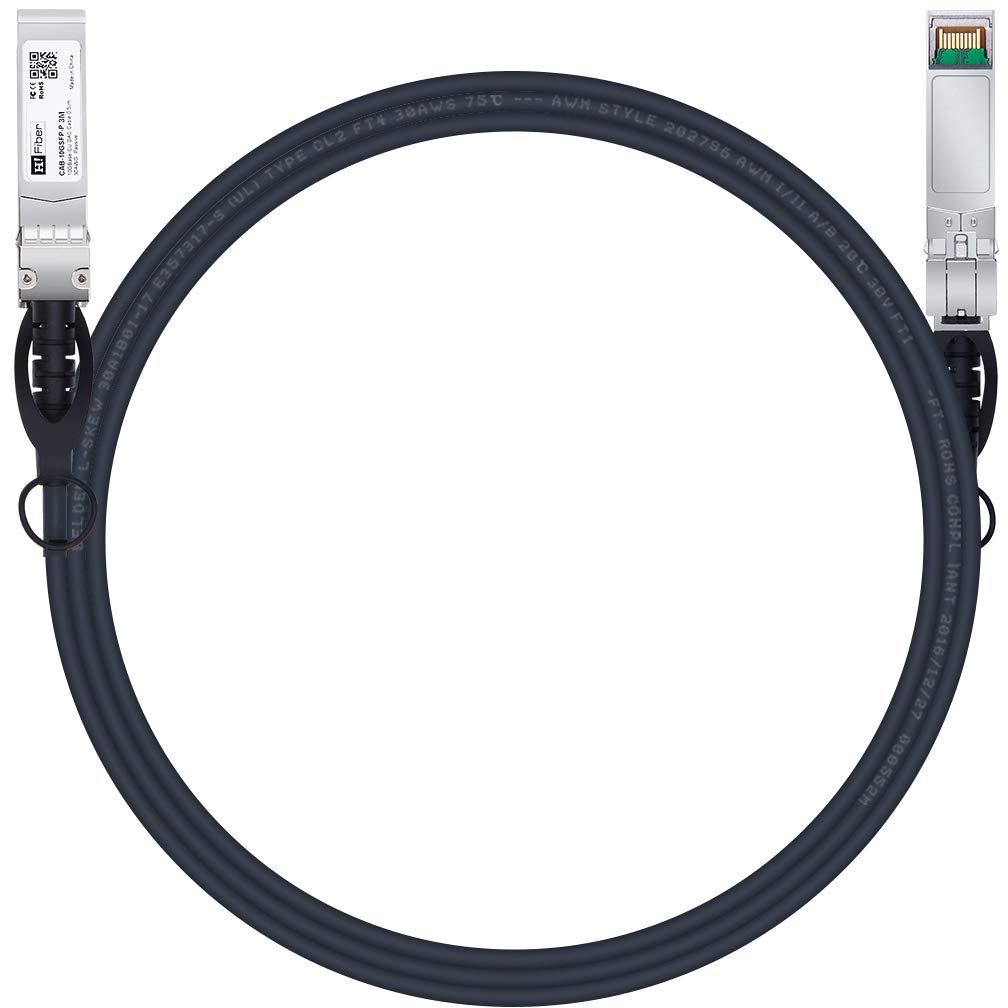 H!Fiber.com 10Gb/s SFP+ DAC cable,3-meter (10ft), 10GBase-CU passive direct copper Twinax SFP+ cable, for Cisco SFP-H10GB-CU3, Ubiquiti,Netgear and Other Open Switches and NIC