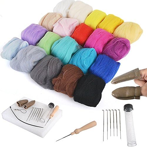 Needle Felting Wool - Reelva Set of 20 Colors Wool Fibre Wool Yarn Roving for Needle Felting Hand Spinning DIY Craft Materials