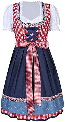 CLUBCORSETS® Ladies German Denim Red Check Beer Oktoberfest Womens Fancy Dress Costume (Small, Red)