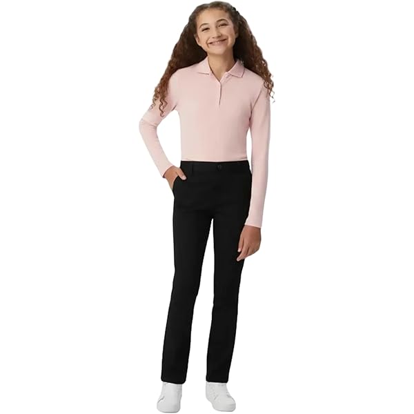 French Toast Girls' Pull-On Straight Fit Stretch Twill Pant in Standard and Plus Sizes, Navy, 16 Plus