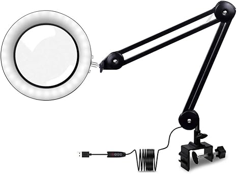 newacalox lampara de escritorio con lupa grande usb 42 led 3 colores iluminados lente flexible para lectura soldadura doble enchufe 27 pulgadas