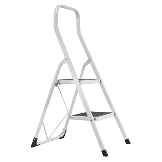 1PLUS Stahl Tritt / Leiter Trittleiter Klapptritt 2 Stufen bis 150 kg belastbar mit extra hohem Griff, Höhe: ca. 96 cm