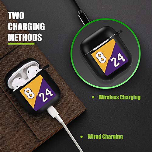 Jusy 8&24 Basketball Jersey Case for Airpod 1&2 Case with Keychain Clip