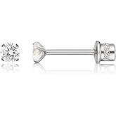 Limerencia Small G23 Titanium Earrings Screw Backs Double Sided White Cubic Zirconia Studs 20G Hypoallergenic Piercing Post Studs for Sensitive Ears