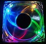 5 Stars Computer 80mm, 8cm Quad-4 Multi-Color RGB LED Computer Desktop PC Case Clear Cooling Fan, 3 and 4 pin Connector with Screws, Quiet and Silent