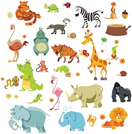 Jungle Animals Wall Stickers for Kids Rooms Safari Nursery Rooms Baby Home Decor Poster Monkey Elephant Horse Wall Decals