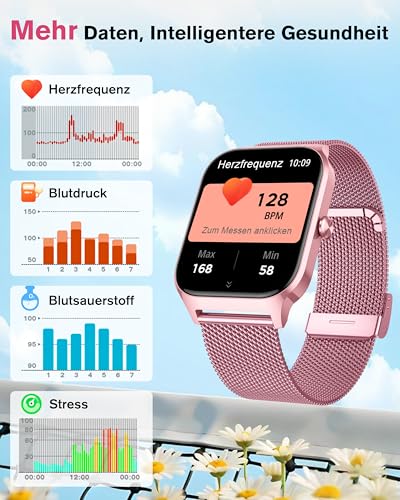 KALINCO Smartwatch Men Women Blood Pressure Watch with Bluetooth Telephony, AI Fitness Tracker with Heart Rate SpO2 Stress, 100+ Sports Modes, Fitness Watch, World Watch, Sleep Analysis, Gift Ideas for iOS Android