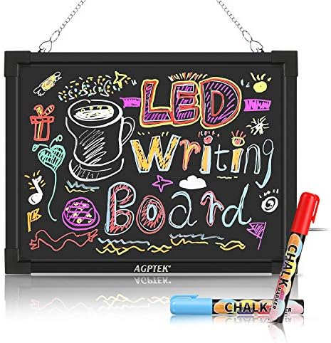 AGPtEK 16-Inch x 12-Inch Flashing Illuminated Erasable Neon LED Message Writing Board Bundle with Fluorescent Pens, Remote Control, USB Controller, Eraser Cloth, Metal Chain and Power Adapter