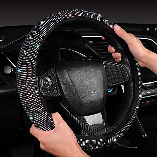 Women Fashion Black Velvet Bling Steering Wheel Cover with Colorful