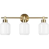 Globe Electric 52055 Cannes 3-Light Vanity Light, Matte Brass, Opal Glass Shades