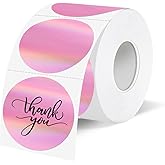Holographic Thermal Labels Stickers 1.5 inch, Glitter Round Direct Thermal Stickers Label, Perforation Line Design- 350 Sheets/Pink