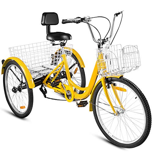 Happybuy Adult Tricycle 7 Speed Three Wheel Bike Cruise Bike 24inch