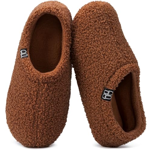 HomeTop Women's Fuzzy Curly Fur Memory Foam Loafer Slippers with Polar Fleece Lining