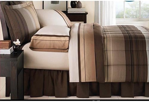 Brown & Tan Striped Boys Twin Comforter Set (6 Piece Bed In A Bag)
