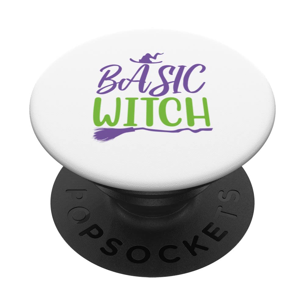 Happy Halloween Witch Riding Broom Basic Witches Fun PopSockets Swappable PopGrip