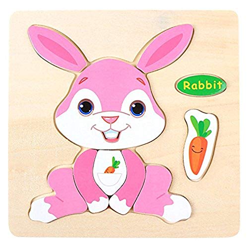 Kids Puzzles Toys, Wooden Animals Fancy Education Learning Intelligence Toys (Rabbit)