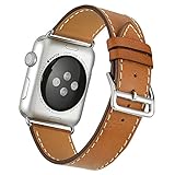 Valkit for Apple Watch Band - iWatch Bands 38mm Genuine Leather Strap iPhone Smart Watch Band Bracelet Replacement Wristband with Stainless Steel Adapter Clasp for Apple Watch 3 2 1, Single Tour-Brown