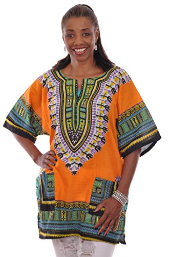 Bright Orange Traditional African Print Dashiki Shirt