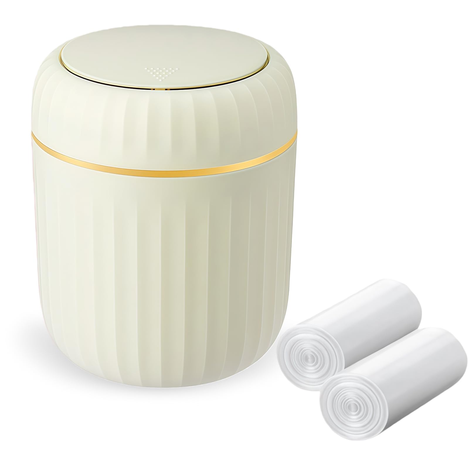 MEETOZ Desktop Trash Can,with Press Type Lid,Mini Plastic Desktop Trash Bin for Family Living Room Kitchen Bathroom Office Car Indoor Plastic Trash Can,with 60 sheets of Trash Bags (Green)