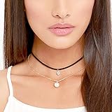 Bridalvenus Black Gothic Lace Velvet Choker Necklace, Double Layer Clavicle Choker with Rhinstones Pendant for Women and Girls