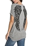Tulucky Womens Summer Fashion Angel Wing Loose Tops O-Neck T Shirts