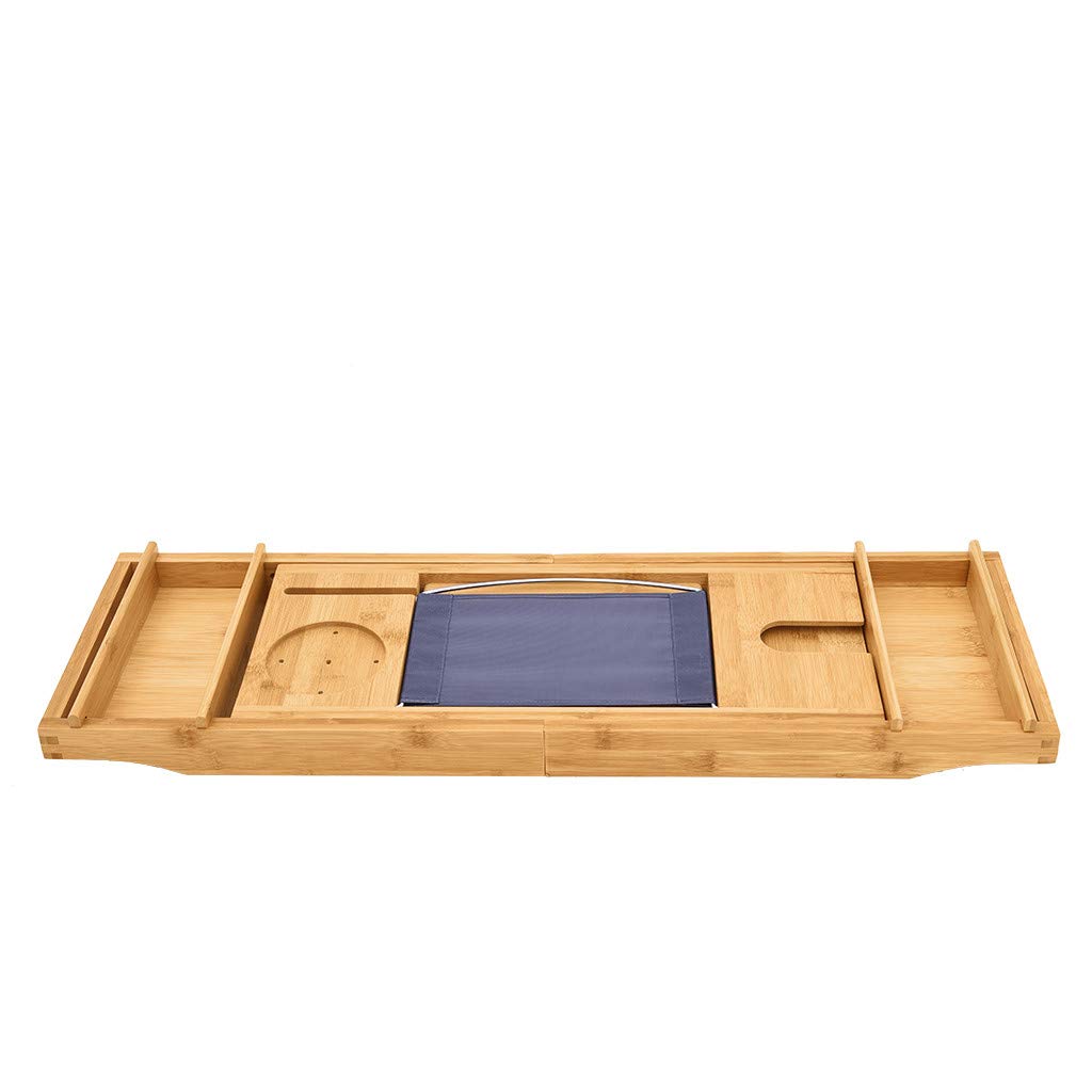 Bamboo Bathtub Caddy Tray with Wine and Book Holder Bamboo One or Two Person Bath Tray Luxury Spa Organizer with Folding Sides Adjustment Breakfast Serving Tray