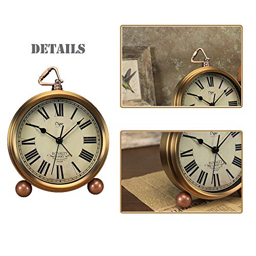 image for Justup Golden Table Clock, Retro Vintage Non-Ticking Table Desk Alarm 