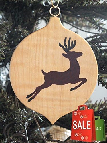 Reindeer, Christmas ornament, hand cut Marquetry wood inlay