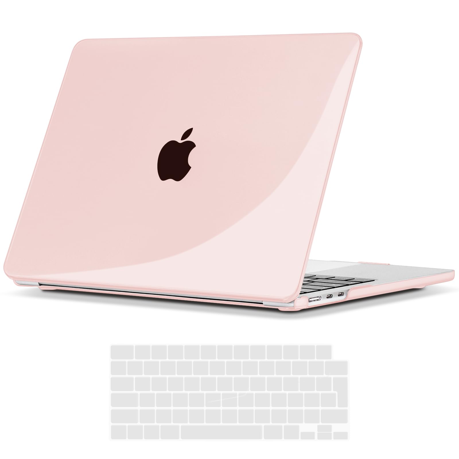TECOOL Case compatible with MacBook Air M5 M4 M3 M2 15 inch 2023-2026 (A3448 A3241 A3114 A2941), Plastic Snap On Hard Shell Cover & UK EU Keyboard Protector, Pale Pink (Glossy) — image 1