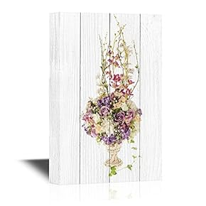 Canvas Wall Art - Decoration Artificial Plastic Flower with Vintage Design Vase - Gallery Wrap Modern Home Art | Ready to Hang - 12x18 inches
