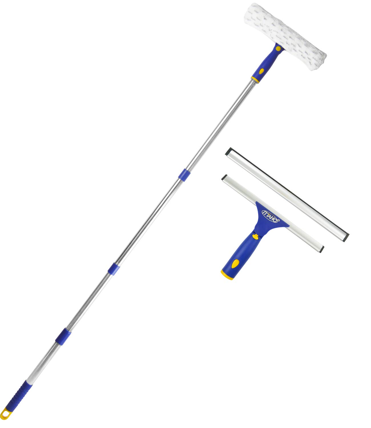 ITTAHO Squeegee for Window Cleaning,Squeegee and Microfiber Scrubber Combo with Stainless Steel Long Handle,Squeegee Shower Cleaner for Indoor Outdoor Glass,Car Windshield -Swivel Style