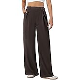 COPYLEAF Womens Dress Pants Wide Leg Stretchy Work Pants with Pockets Elastic Waist Pleated Front Business Casual Slacks