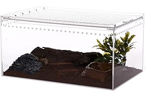 NANEEZOO Magnetic Acrylic Large Enclosure 2.5 Gallon 12 x 8 x 6 Inch Reptile Breeding Box Terrarium Cage for Insect Tarantulas Amphibians Caterpillars Snail Clear Acrylic Reptile Feeding Box