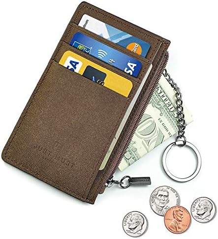 Slim Minimalist Wallet, Credit Card Holder, RFID Blocking, Front Pocket Wallets with Keyring and Zipper for Men Women