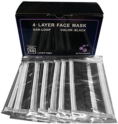 Raytex Dust Allergy Flu Masks-Nelson-Certified-50/bx 4-Ply Superior Disposable Activated Carbon Filter Latex Free Face Mask, Breathable with Elastic Ear Loop for Medical Dental Surgical (Black)