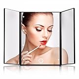 AveyLum Travel Makeup Mirror Lighted LED Mirror Portable & Tri Foldable Cosmetic Vanity Mirror Touchable Compact Mirrors With 8 Heart Shape LEDs, Perfect Gift Birthday Present for Ladies Mother Girls
