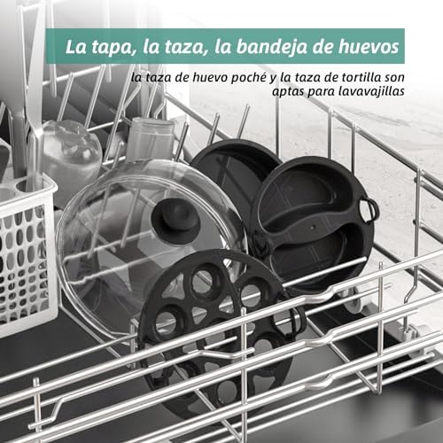 Cocedor de Huevos, Cocedor Huevos de 360 W, 7 huevos fáciles de pelar, huevos blandos, medianos, duros, pochados, fabricante de tortillas, vaporera, zumbador, luz indicadora, libre de BPA